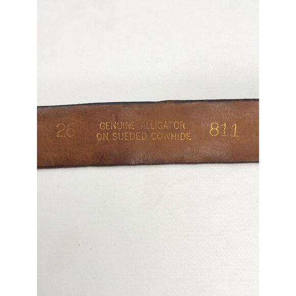 Vintage Genuine Alligator Leather Belt Knothe Brushed Gold Tone Plaque Buckle main image 10
